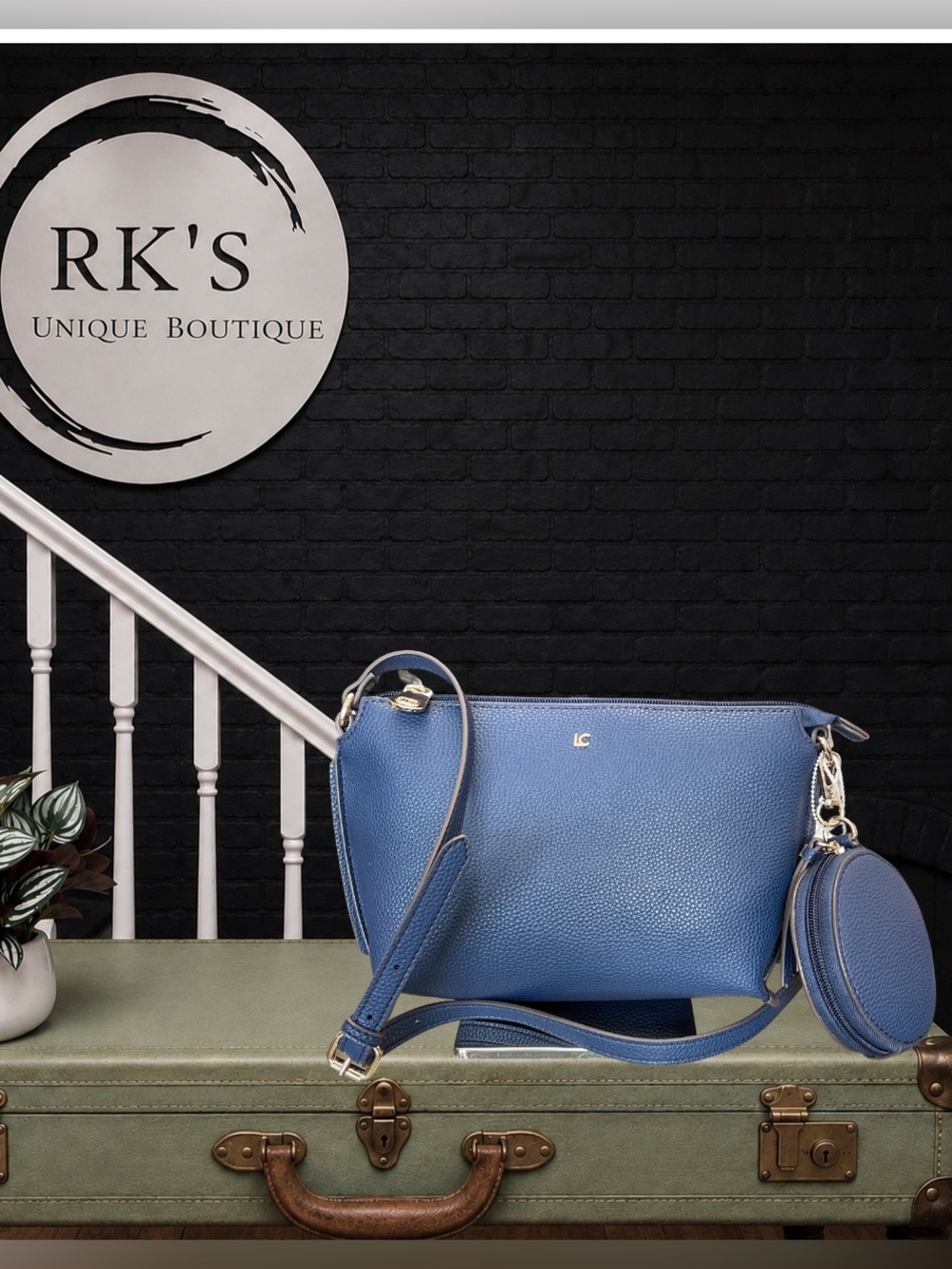 Liz Claiborne Blue Pebbled Crossbody with Coin Pouch
